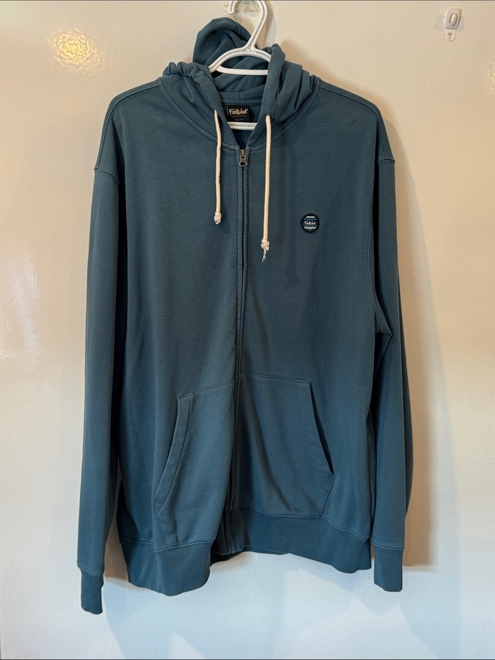 Men's Teal Full-Zip Hooded Sweatshirt with Drawstring